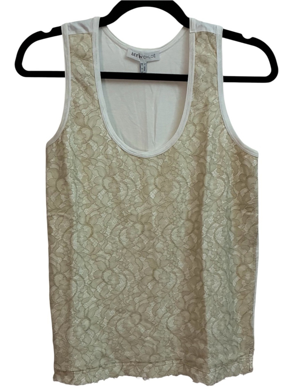 See By Chloe Floral Lace Overlay Tank Top Cream Beige Ivory Size 4 - Picture 3 of 12